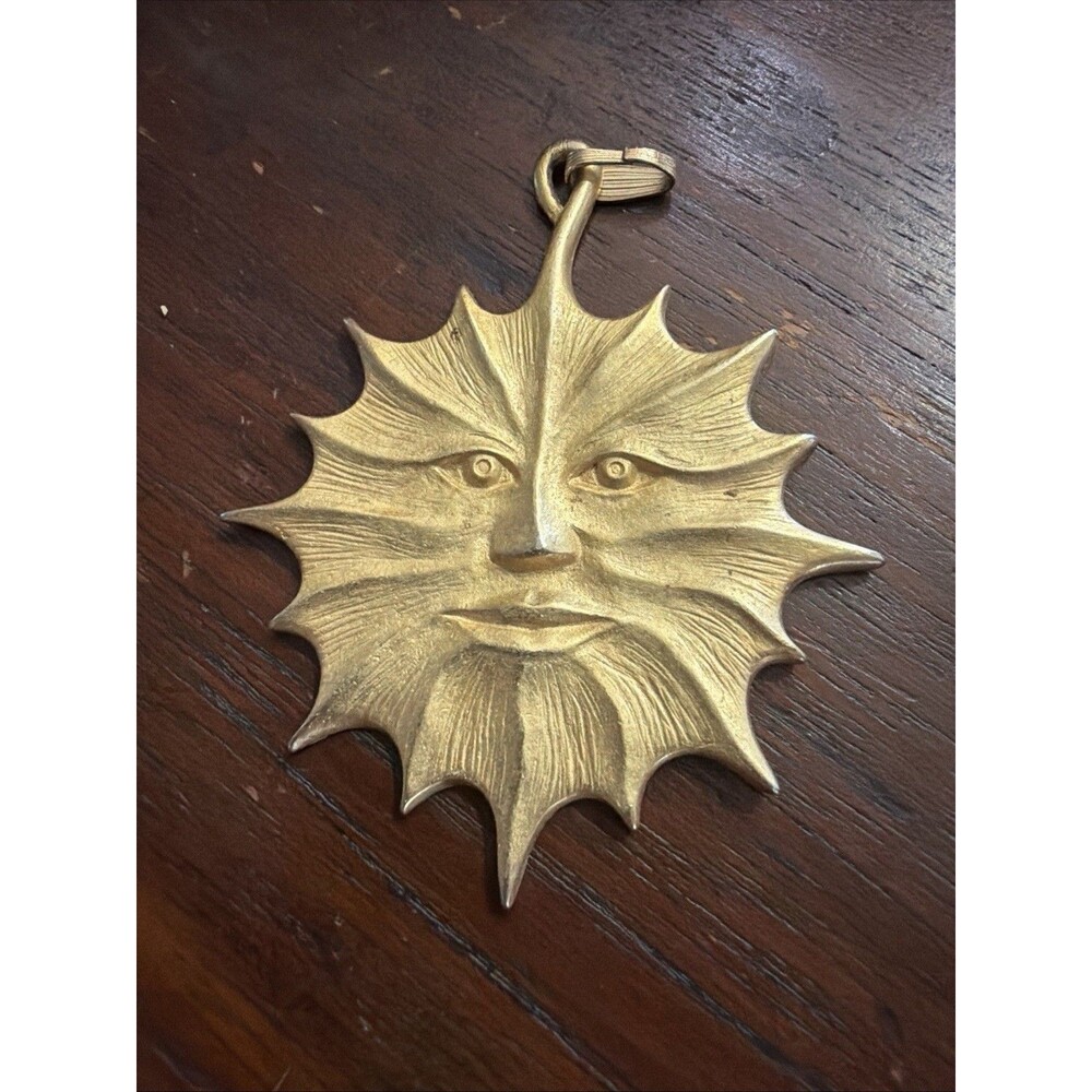 Vintage Gold Tone Sun Face Pendant Lee Sands 1980s